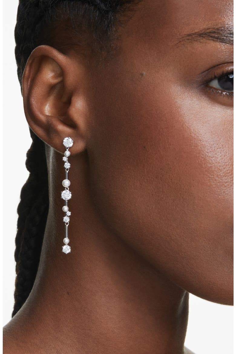 Constella Bar Drop Earrings, Alternate, color, WHITE/ SILVER
