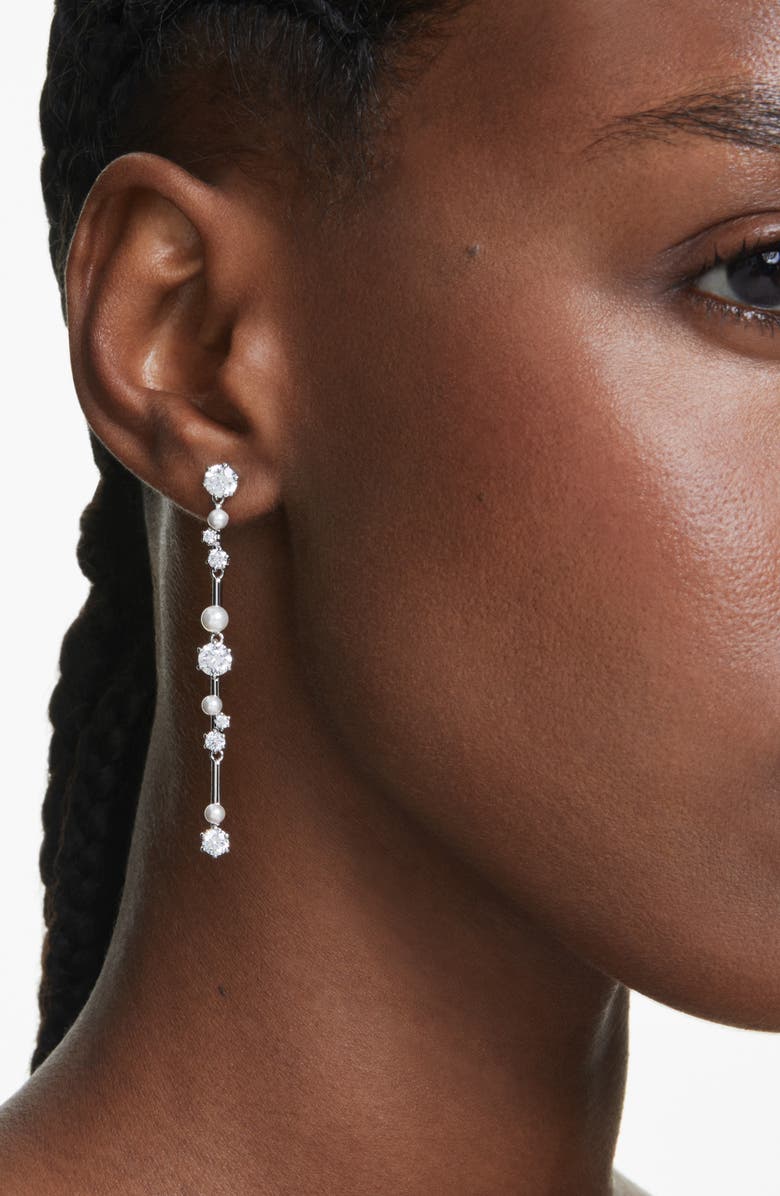 Swarovski Constella Bar Drop Earrings, Alternate, color, White/ Silver