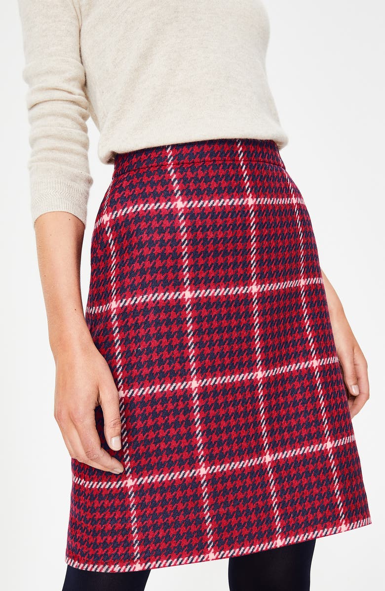 Boden British Tweed Wool Mini Skirt, Alternate, color, Post Box Red And Navy Check