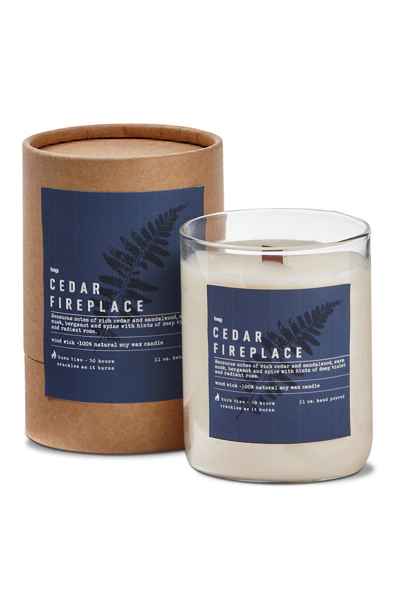 tag Cedar Fireplace Scented Candle Jar Ivory Soy Wax 50hr Burn, Main, color, 