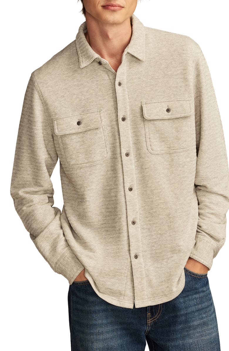 Lucky Brand Brushed Cotton Blend Knit Button-Up Shirt, Main, color, 