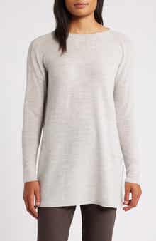 Eileen Fisher Bateau Long Sleeve Merino Wool Tunic Top