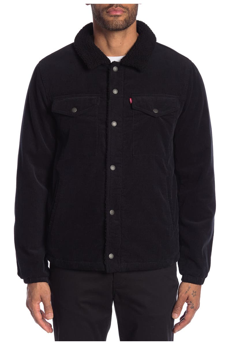 Levi's<sup>®</sup> Corduroy Faux Shearling Lined Trucker Jacket, Alternate, color, Black