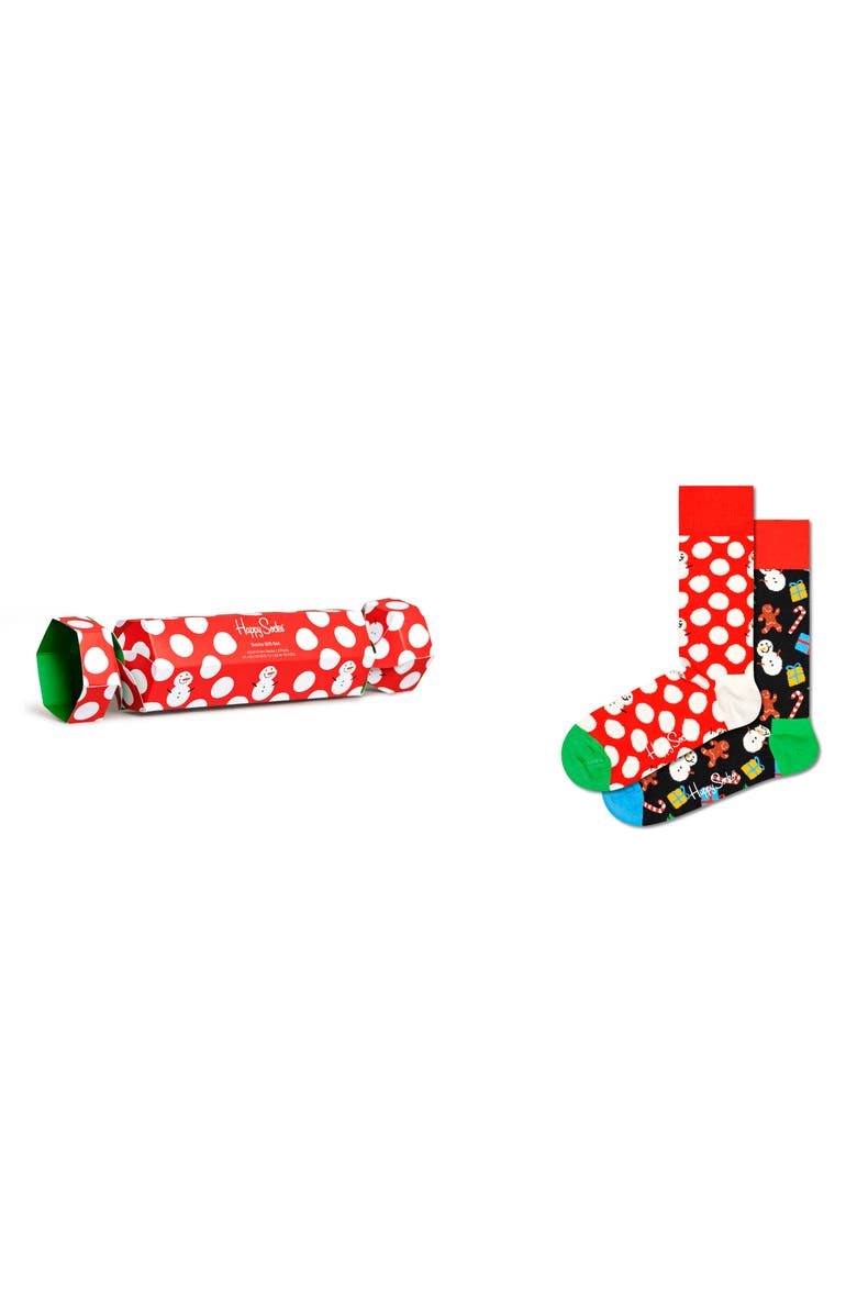Happy Socks Polka Dot Snowman Assorted 2-Pack Cotton Blend Crew Socks, Main, color, 