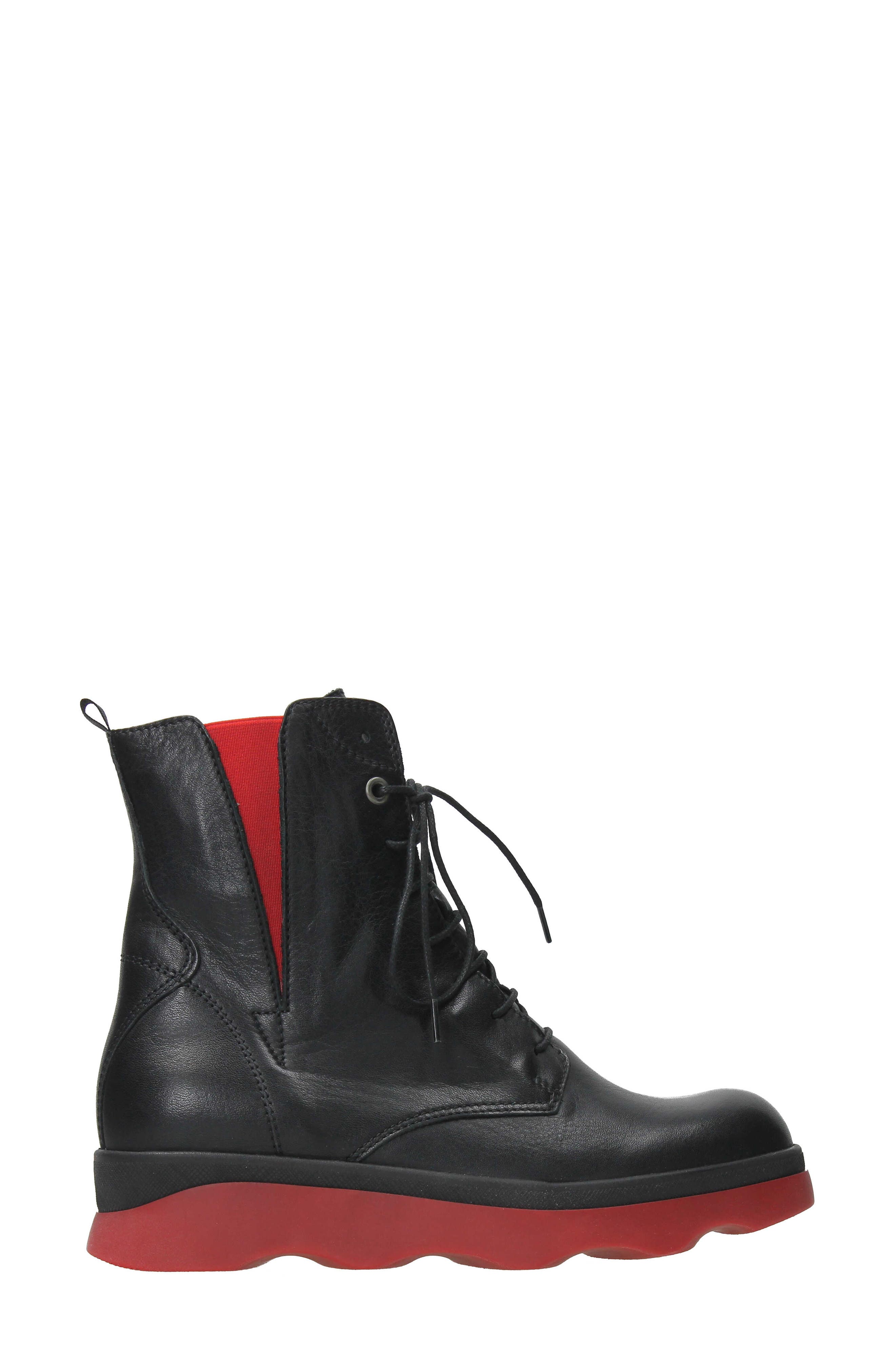 Wolky Akita Water Resistant Combat Boot, Alternate, color, Black-Red
