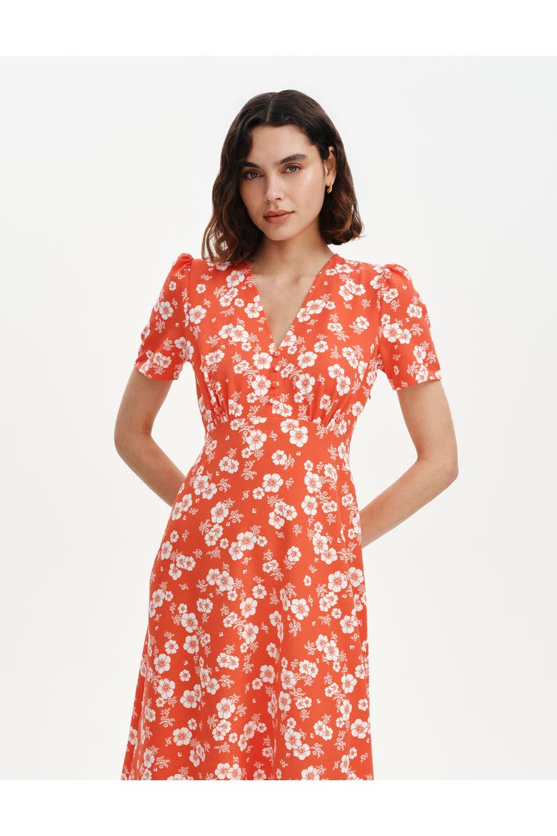 Nieve Petite Short Sleeve Midi Dress, Alternate, color, Red Floral