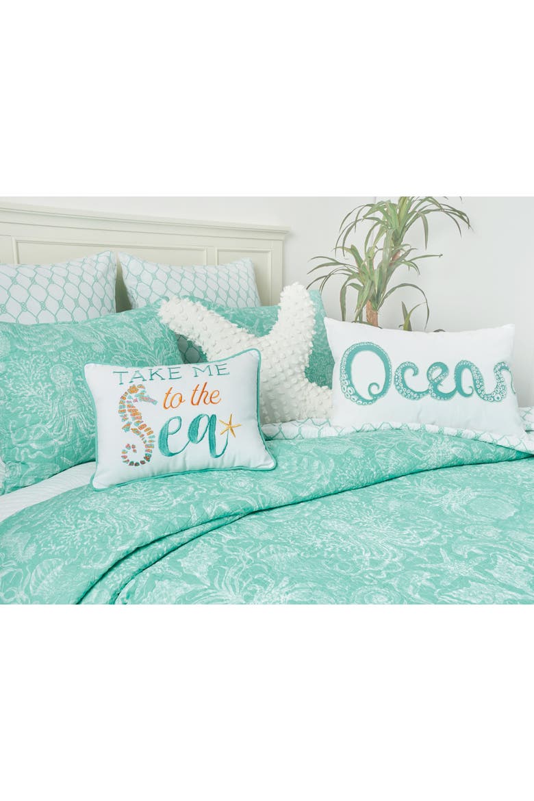 Octi Ocean Beaded Throw Pillow, 14" x 22", Alternate, color, Green