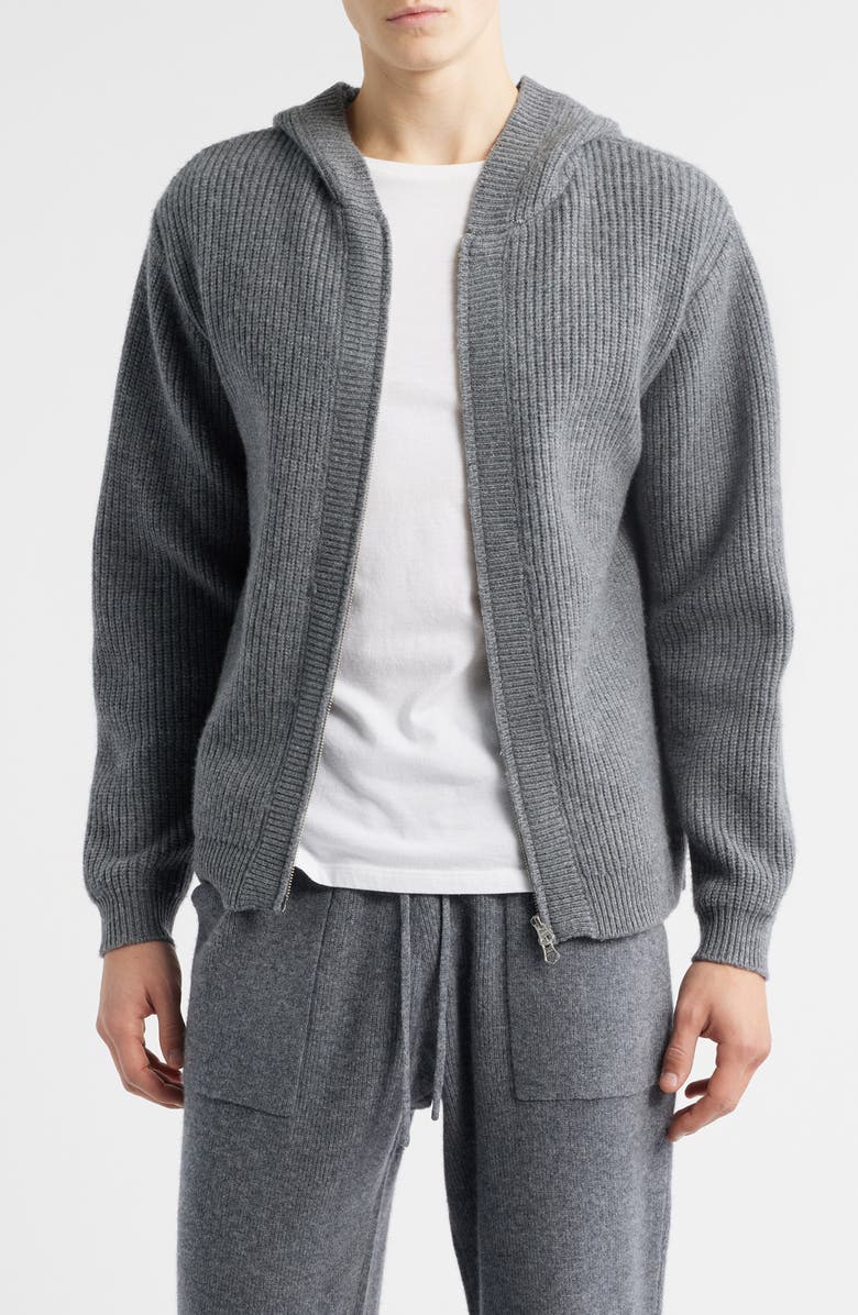 KROST Rib Wool Hooded Zip Cardigan, Main, color, Gunmetal