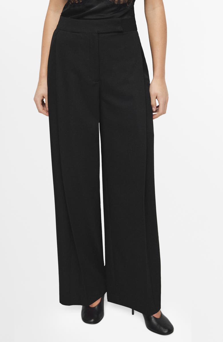 MANGO Pleated Wide Leg Pants, Main, color, Black