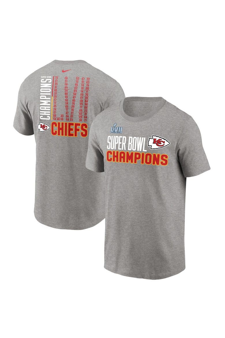 Men's Nike Heather Gray Kansas City Chiefs Super Bowl LVII Champions Roster T-Shirt, Main, color, Heather Charcoal