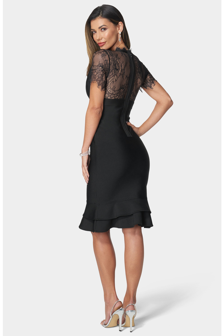Lace Trim Bandage Bodycon Dress, Alternate, color, Black