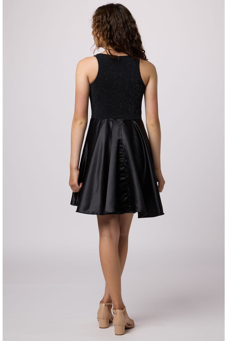 Glitter and Satin Racerback Dress in Longer Length, Alternate, color, BLACK