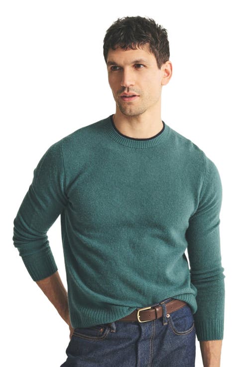 Lightweight Cashmere Contrast Trim Crewneck Sweater