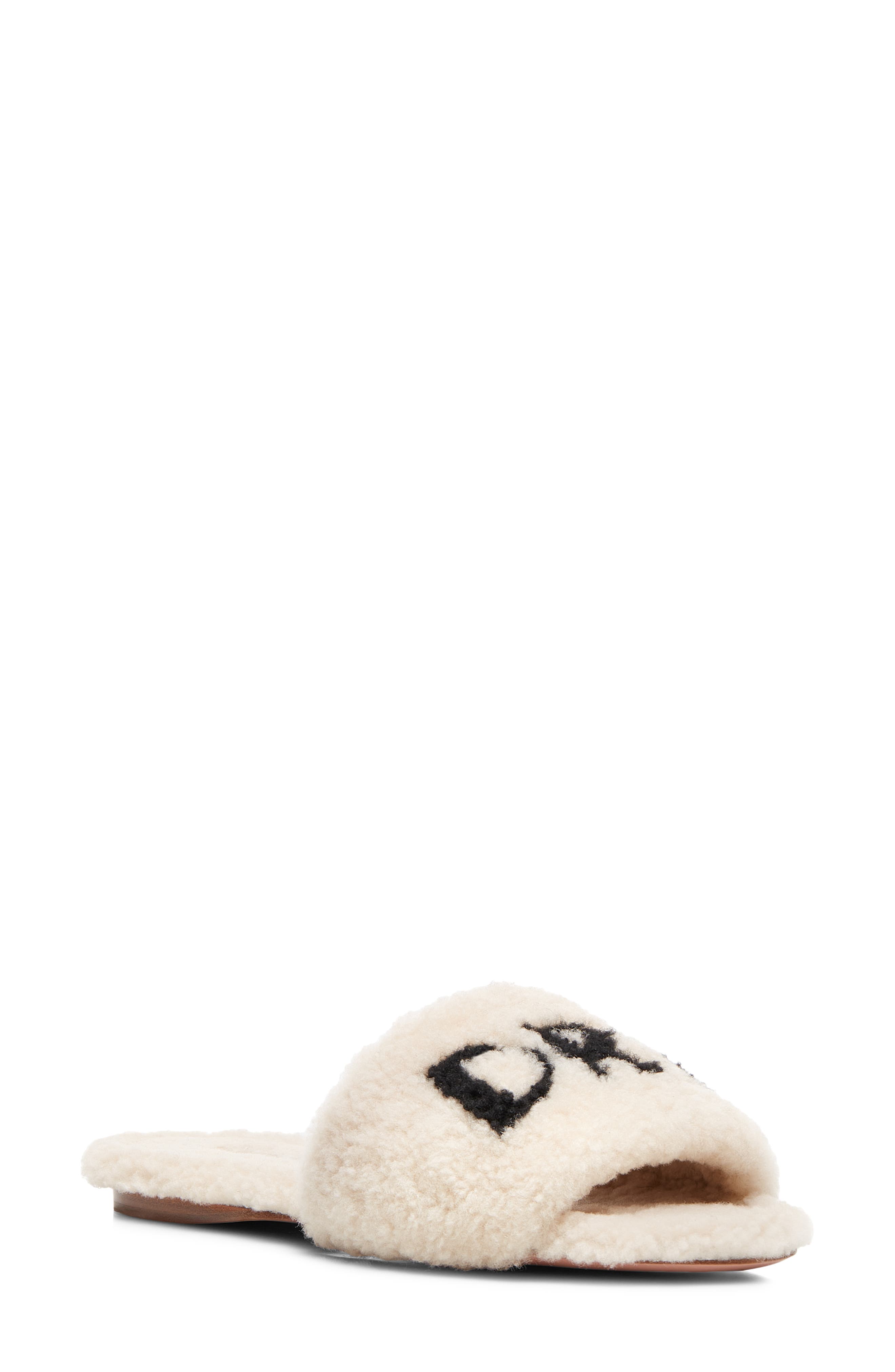 So Dream Genuine Shearling Slide Sandal, Main, color, CREAM/BLACK