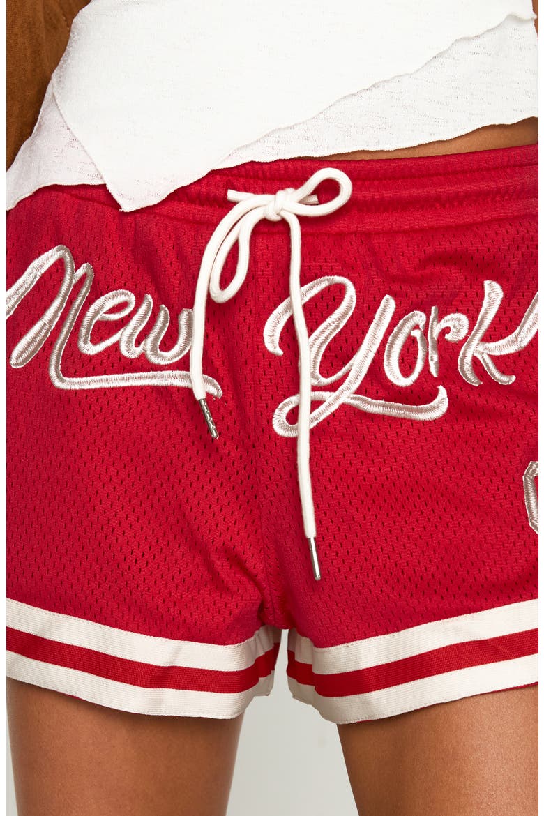 NY Trackstar Mesh Drawstring Shorts, Alternate, color, RED