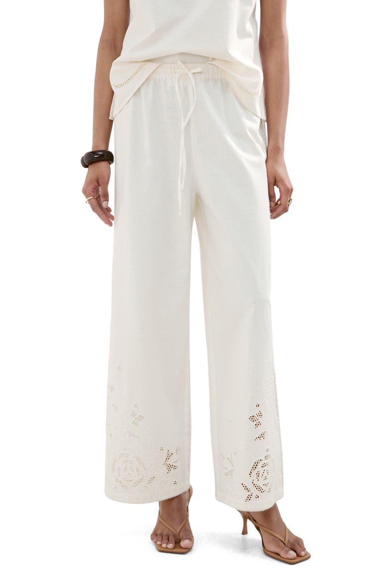 Wide Leg Openwork Embroidered Pants, Main, color, OFF WHITE