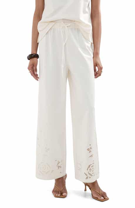 Wide Leg Openwork Embroidered Pants
