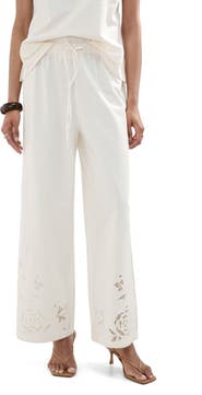 MANGO Wide Leg Openwork Embroidered Pants