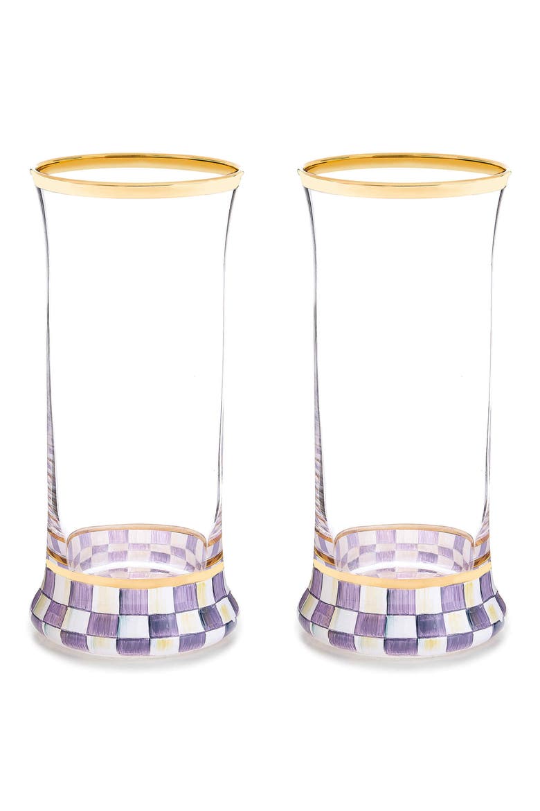Violet Check Set of 2 Highball Glasses, Main, color, VIOLET