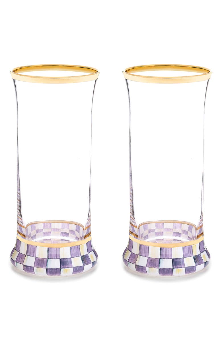 MACKENZIE CHILDS Violet Check Set of 2 Highball Glasses, Main, color, Violet