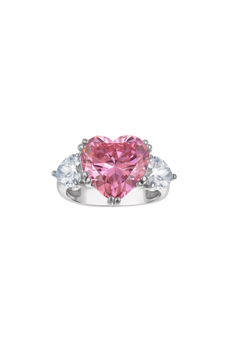 Sterling Silver Cubic Zirconia Heart Three Stone Ring, Main, color, WHITE/PINK