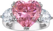 FZN Sterling Silver Cubic Zirconia Heart Three Stone Ring