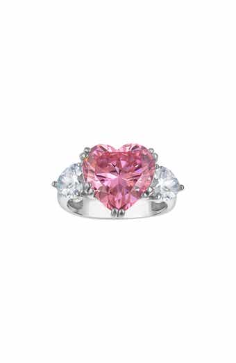 Sterling Silver Cubic Zirconia Heart Three Stone Ring
