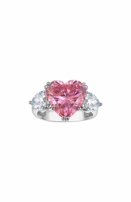 FZN Sterling Silver Cubic Zirconia Heart Three Stone Ring
