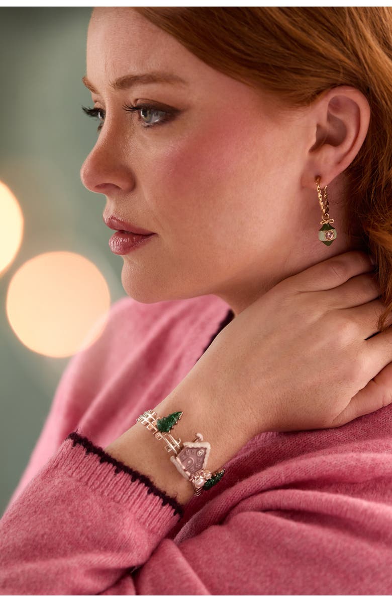 Alex and Ani Crystal Bow & Ornament Twisted Hoop Earrings, Alternate, color, Gold