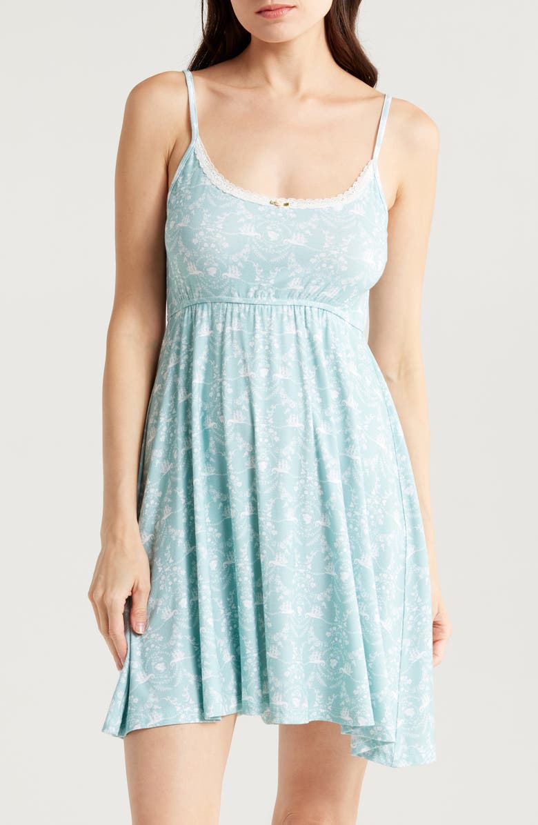 KILO BRAVA Lace Trim Stretch Modal Babydoll Chemise, Main, color, Lady Of The Sea