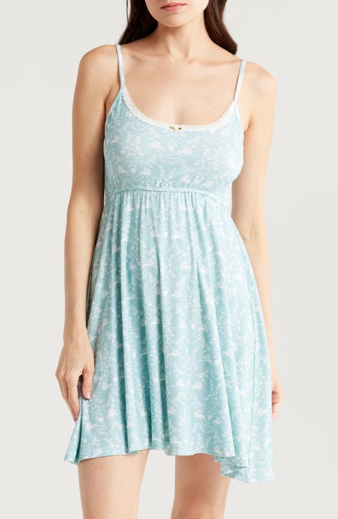 Lace Trim Stretch Modal Babydoll Chemise (Regular & Plus)