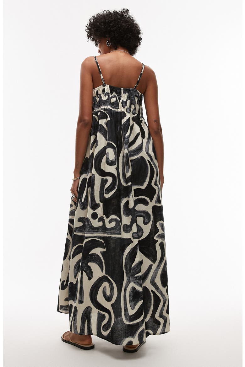 Printed Linen Maxi Dress, Alternate, color, BLACK MULTI