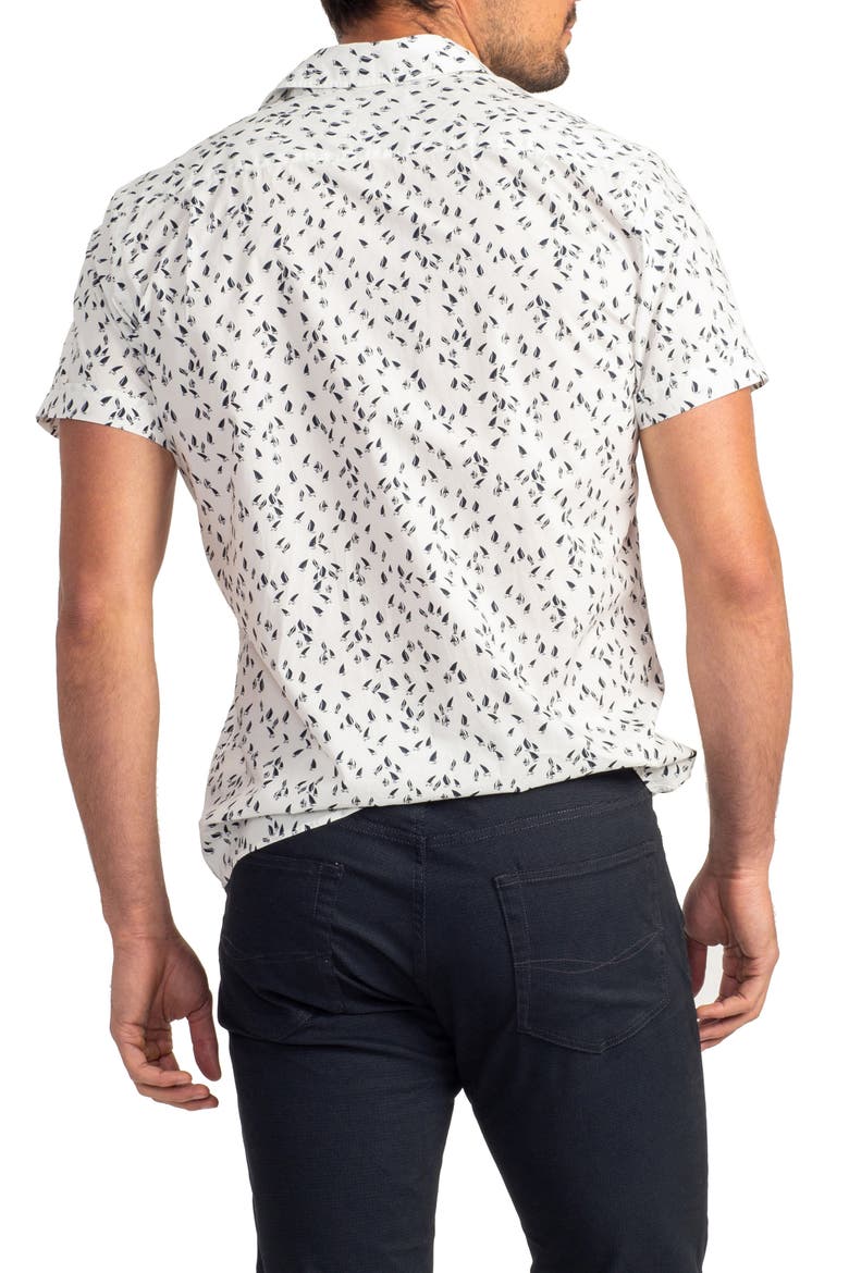 Richmond Bay Sports Fit Sailboat Print Short Sleeve Button-Up Shirt, Alternate, color, SNOW