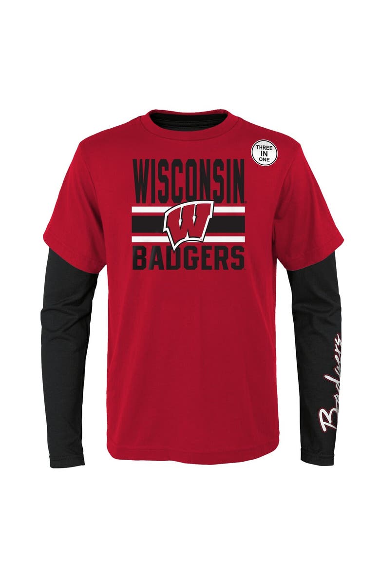 Outerstuff Youth Red/Black Wisconsin Badgers Fan Wave T-Shirt Combo Pack, Alternate, color, 