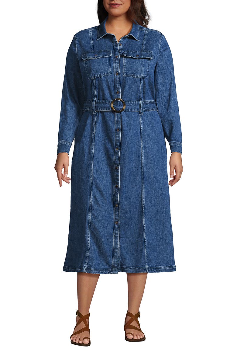 Plus Size Soft Denim Midi Shirt Dress, Main, color, Indigo Tide Blue