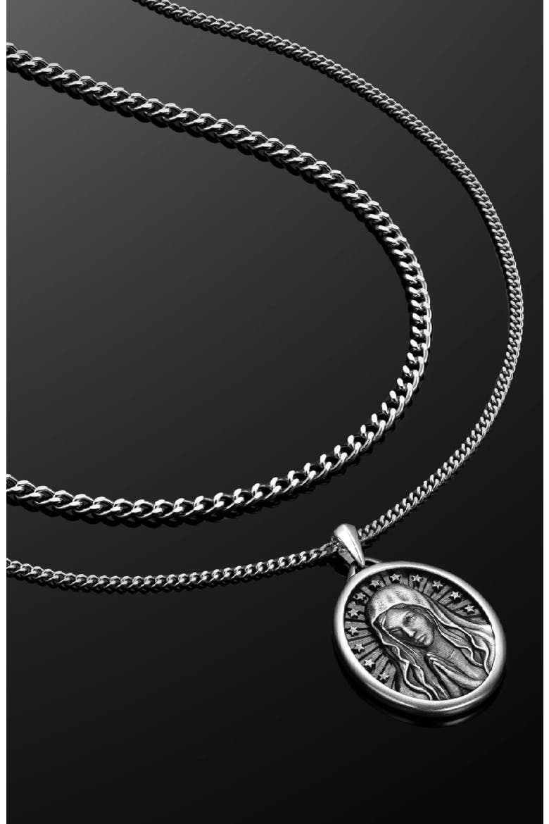 Men's Virgin Mary Pendant Necklace, Alternate, color, SILVER