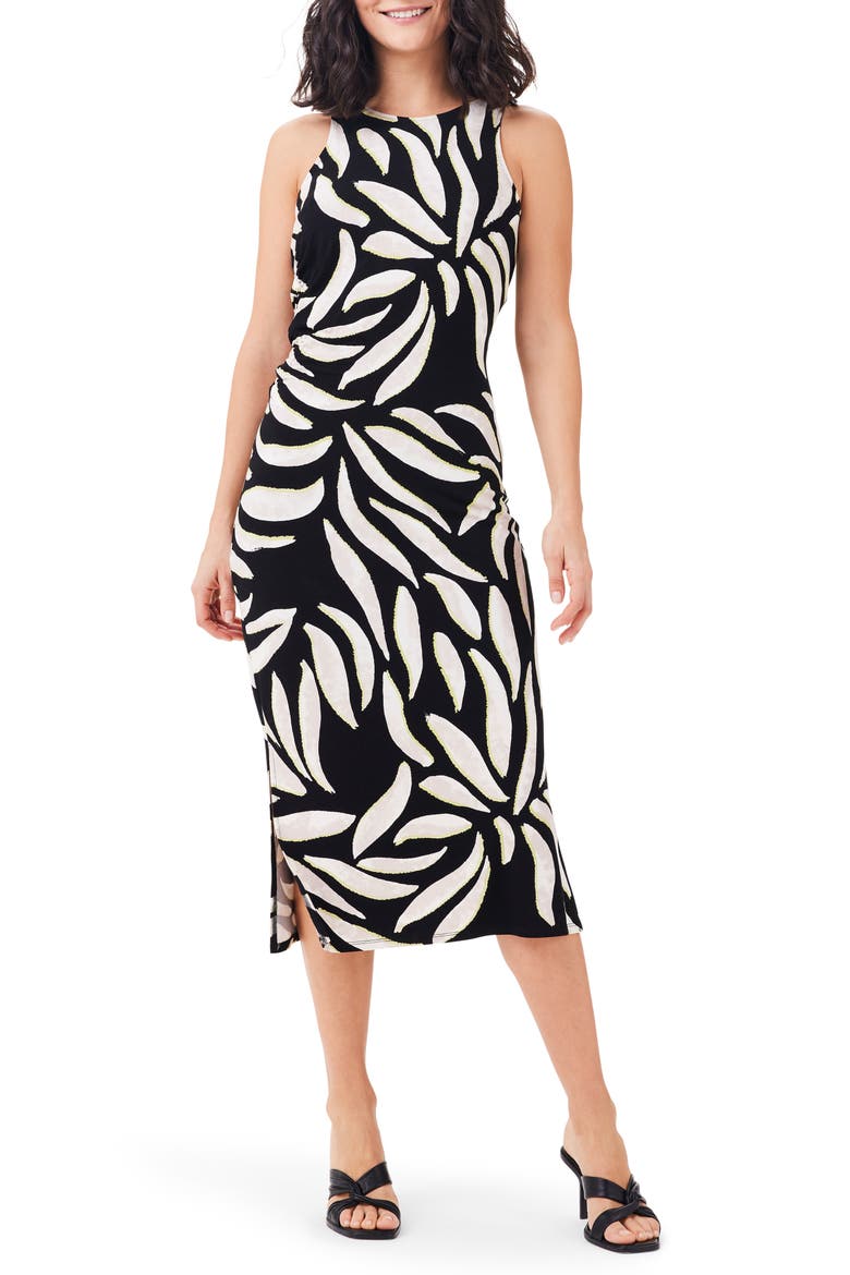 Breezy Leaves Midi Dress, Main, color, BLACK MULTI