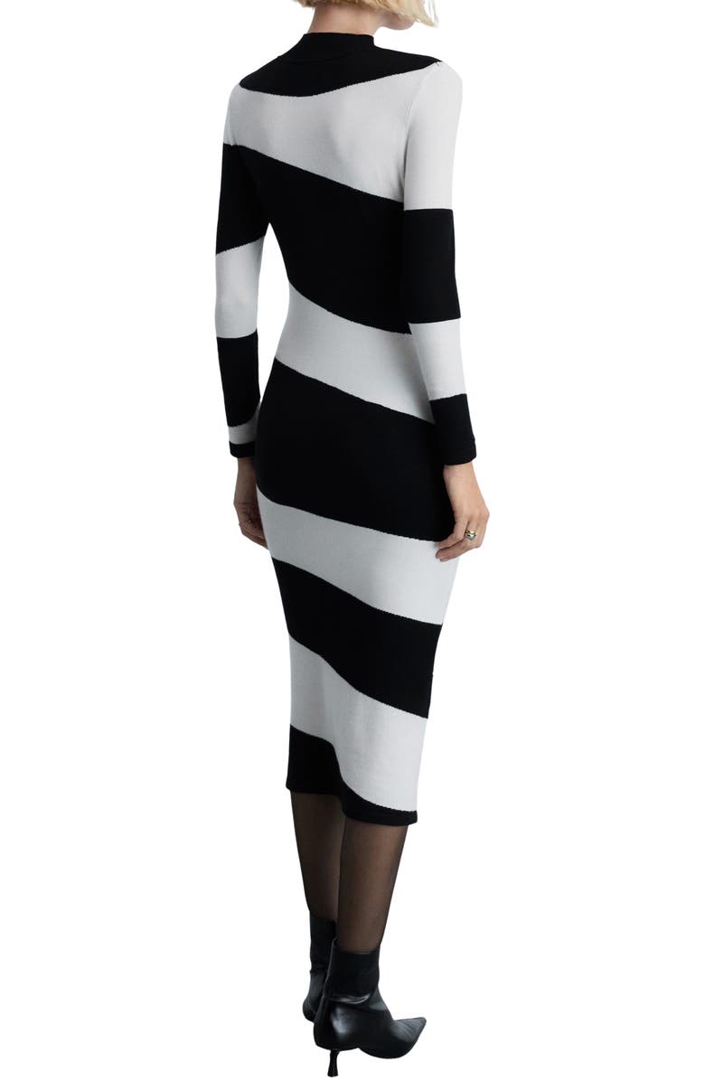 MANGO Perkins Stripe Long Sleeve Midi Dress, Alternate, color, Black