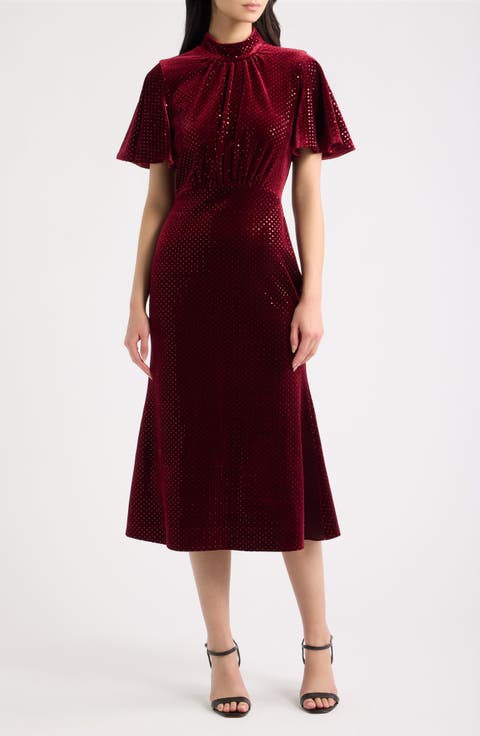 Flutter Sleeve Sequin Velvet Cocktail Dress
