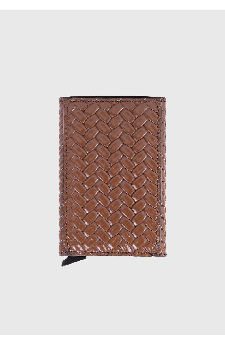 Furniq UK Genuine Leather Weave Pattern Card Holder, Main, color, Brown