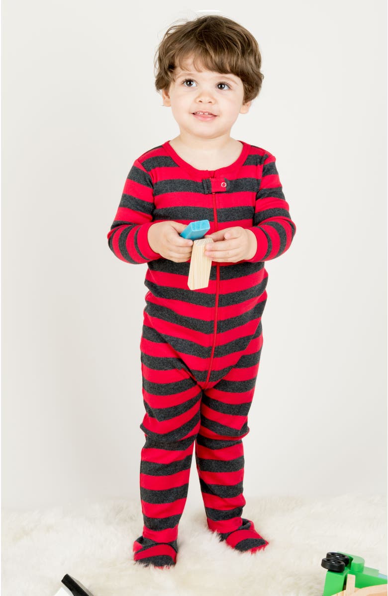 Leveret Footed Printed Cotton Pajamas, Solids, Stripes & Tie Dye, Alternate, color, Striped Red & Gray