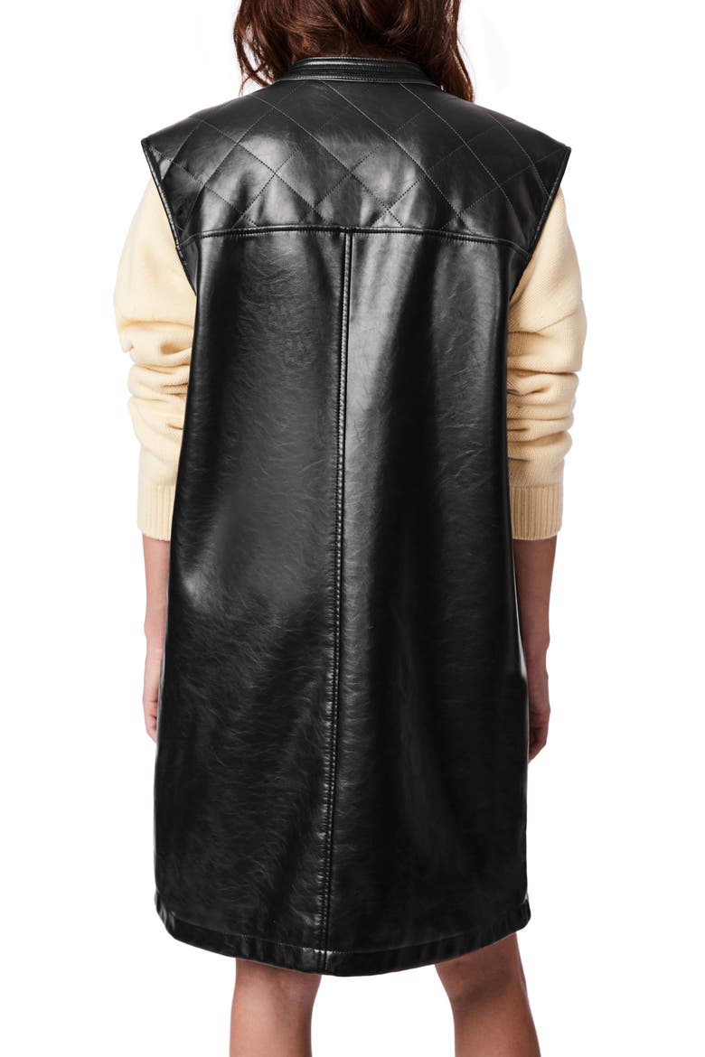 Pull Up Faux Leather Long Vest, Alternate, color, BLACK