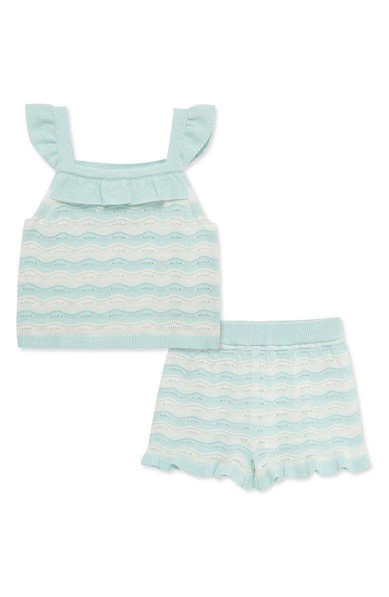 Little Me Stripe Cotton Pointelle Knit Tank & Shorts Set, Main, color, Aqua