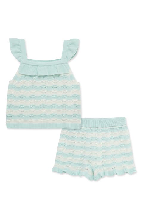 Stripe Cotton Pointelle Knit Tank & Shorts Set (Baby)
