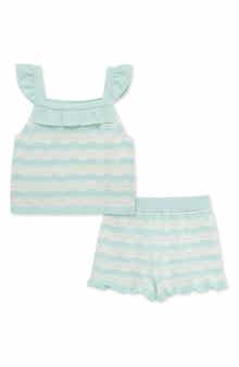 Little Me Stripe Cotton Pointelle Knit Tank & Shorts Set