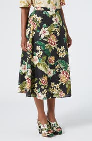 Marina Rinaldi Tambuto Floral Linen & Cotton A-Line Skirt