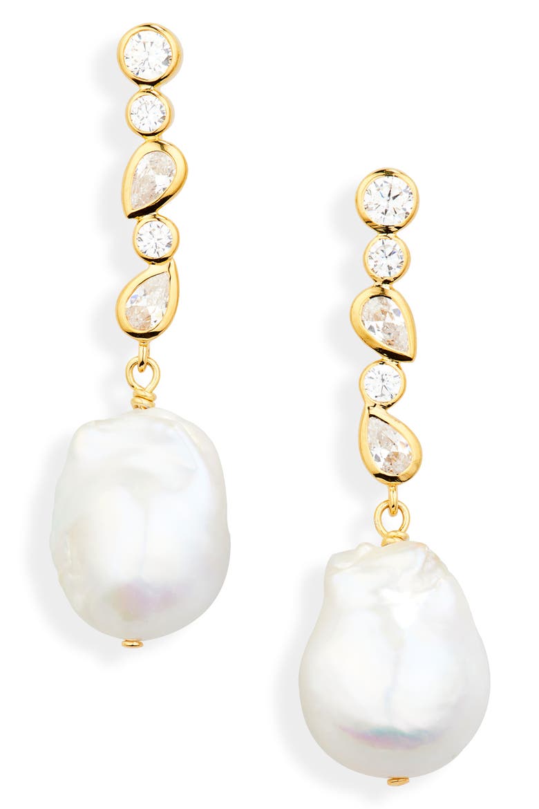 Pitter-Patter Freshwater Pearl Drop Earrings, Main, color, 18CT GOLD PLATED