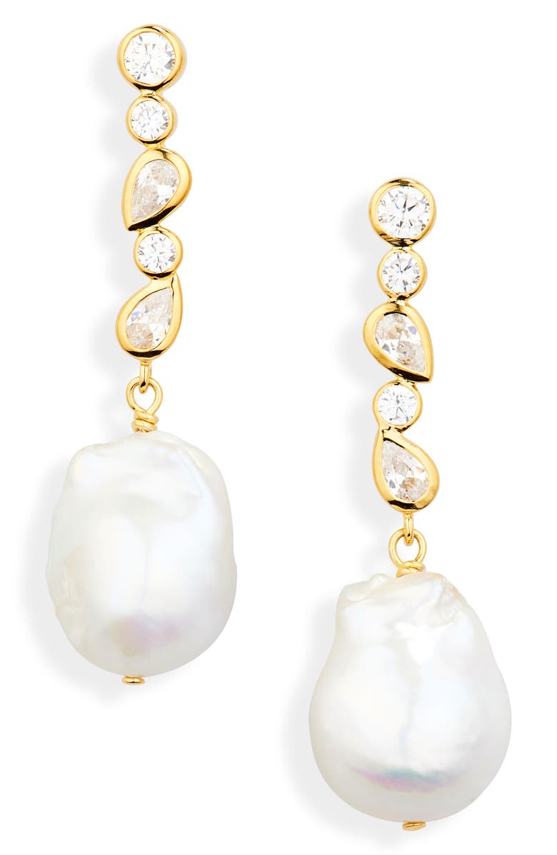 COMPLETEDWORKS Pitter-Patter Freshwater Pearl Drop Earrings, Main, color, 18Ct Gold Plated