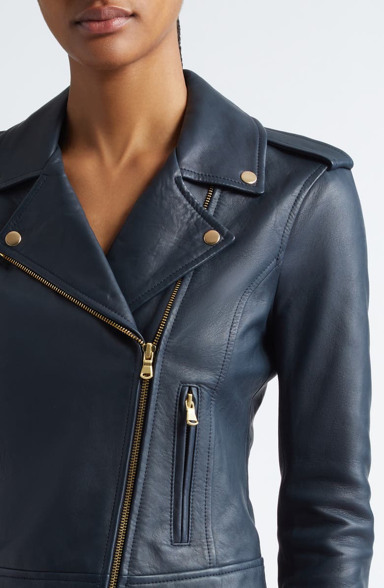 L'AGENCE Lambskin Leather Biker Jacket, Alternate, color, Midnight