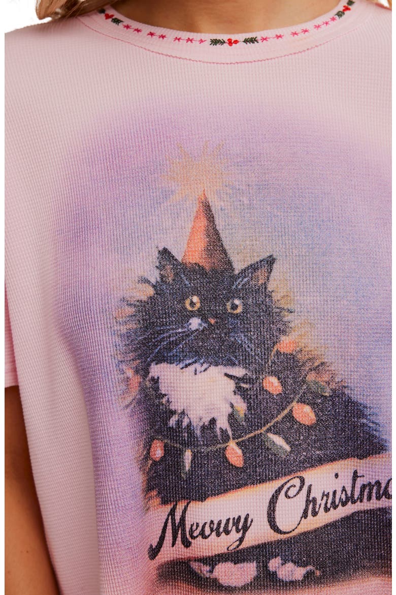 Merry Holiday Waffle Knit Cotton Graphic T-Shirt, Alternate, color, PINK COMBO